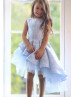 Light Blue Jacquard Asymmetrical Flower Girl Dress